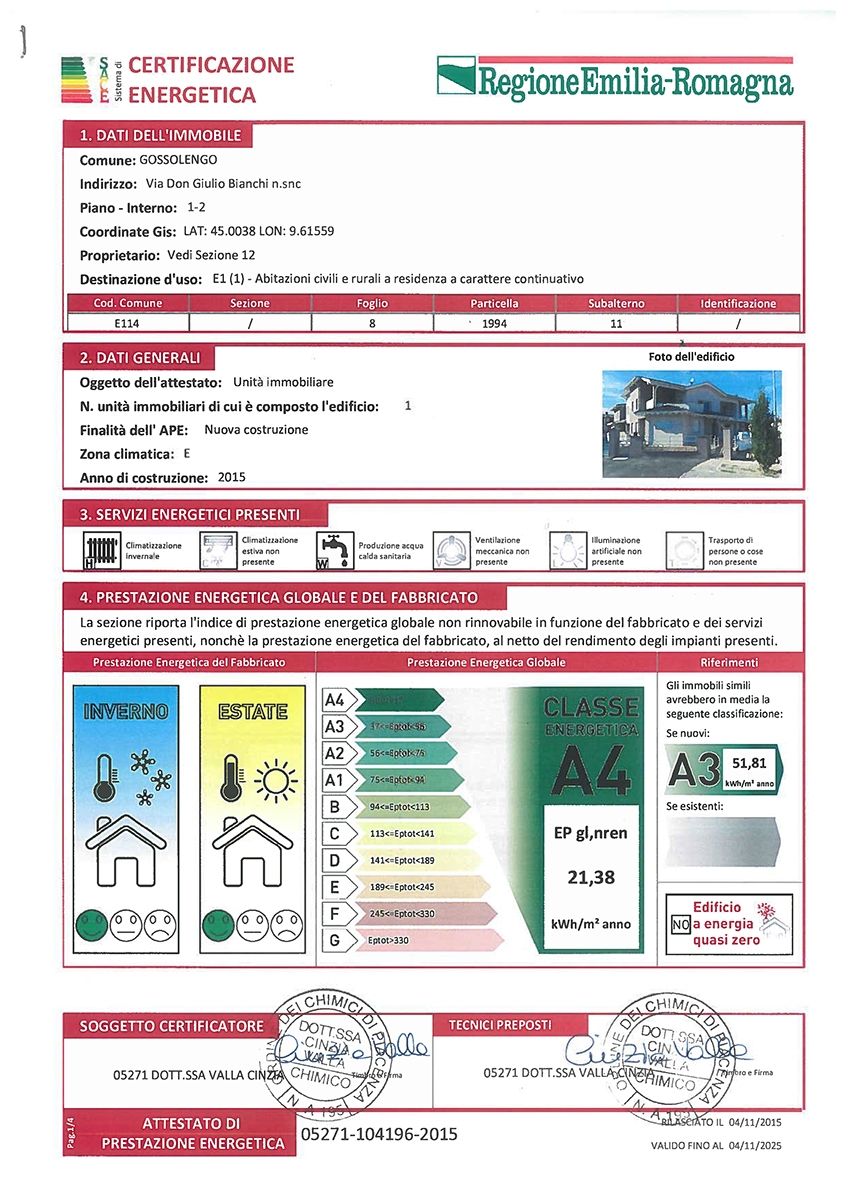 Attestato Prestazione Energetica